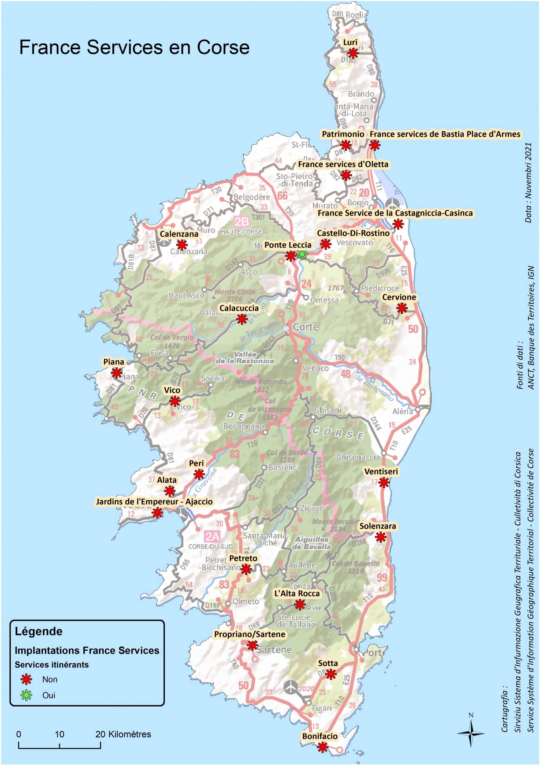 Carte des communes france Services en Corse